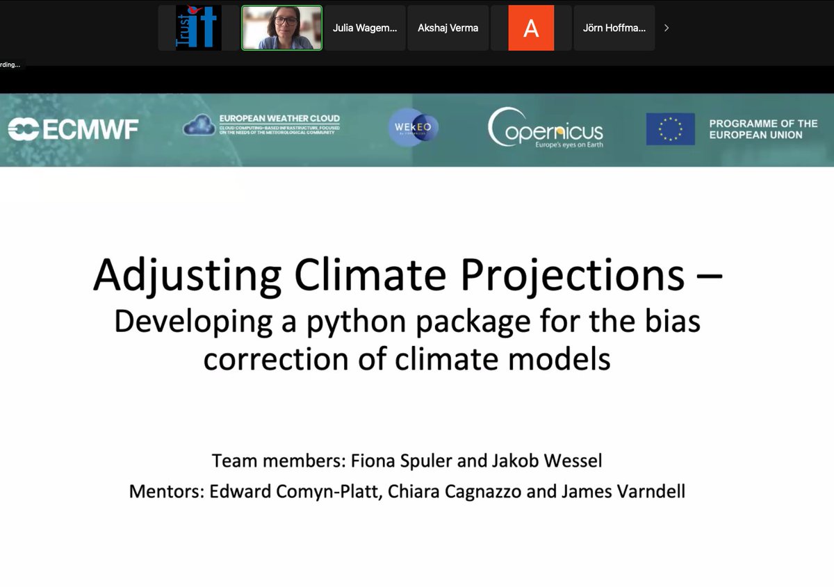 ECMWFCode4Earth's tweet photo. Presentation n. 4⃣ (LIVE NOW):
Adjusting Climate Projections' team is developing a #SoftwarePackage that allows to apply bias correction of #climate models. Key for climate impact-studies
@VarndellJames @PlattComyn @chiaracagnazzo2
@CopernicusECMWF @ECMWF https://t.co/GvBif4m8sp