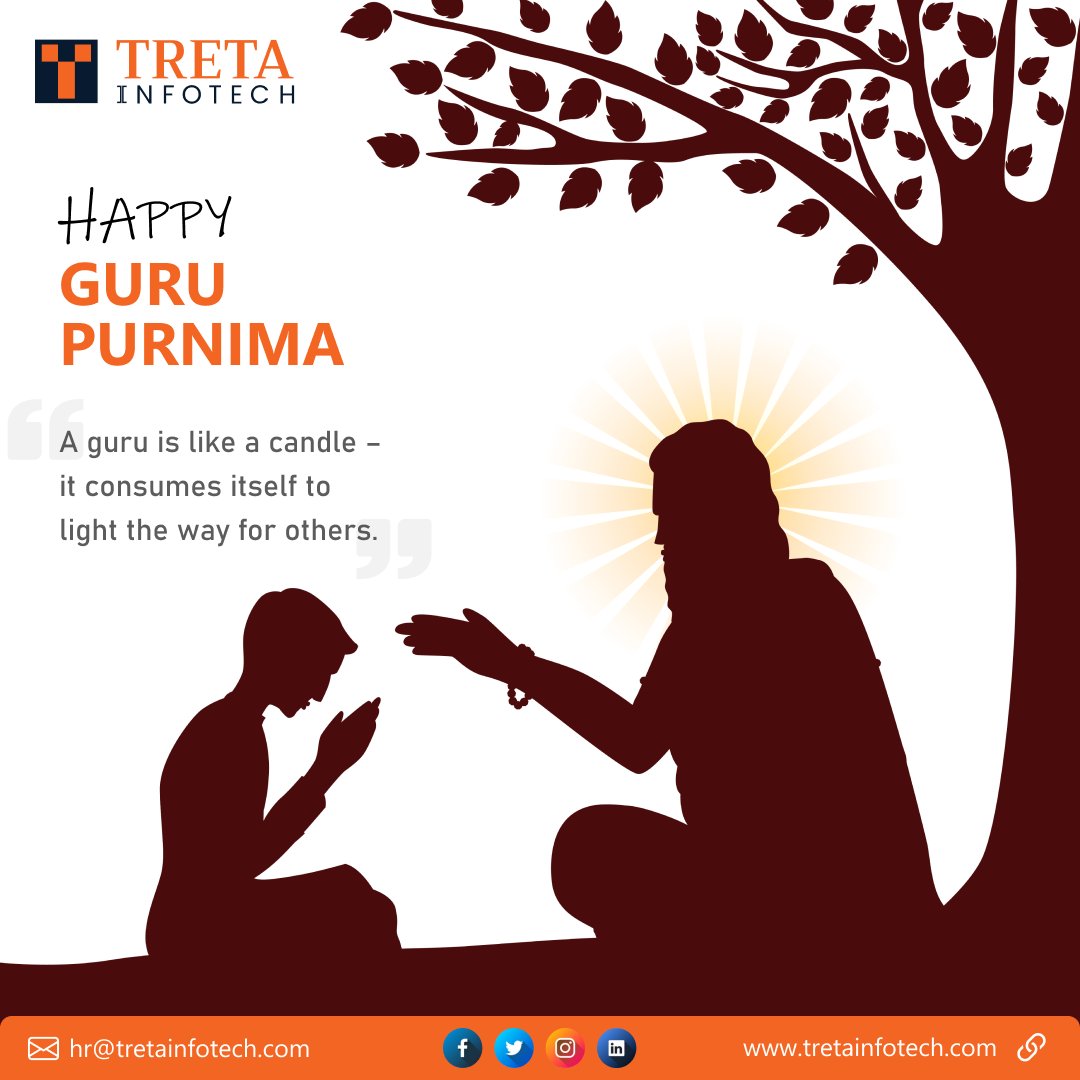 TretaInfotech's tweet photo. Greetings on Guru Purnima. This is a day of expressing gratitude to all exemplary Gurus who have inspired us, mentored us and taught us so much about life. Our society attaches immense importance to learning and wisdom. May the blessings of our Gurus take India to newer heights. https://t.co/uxieuExm29