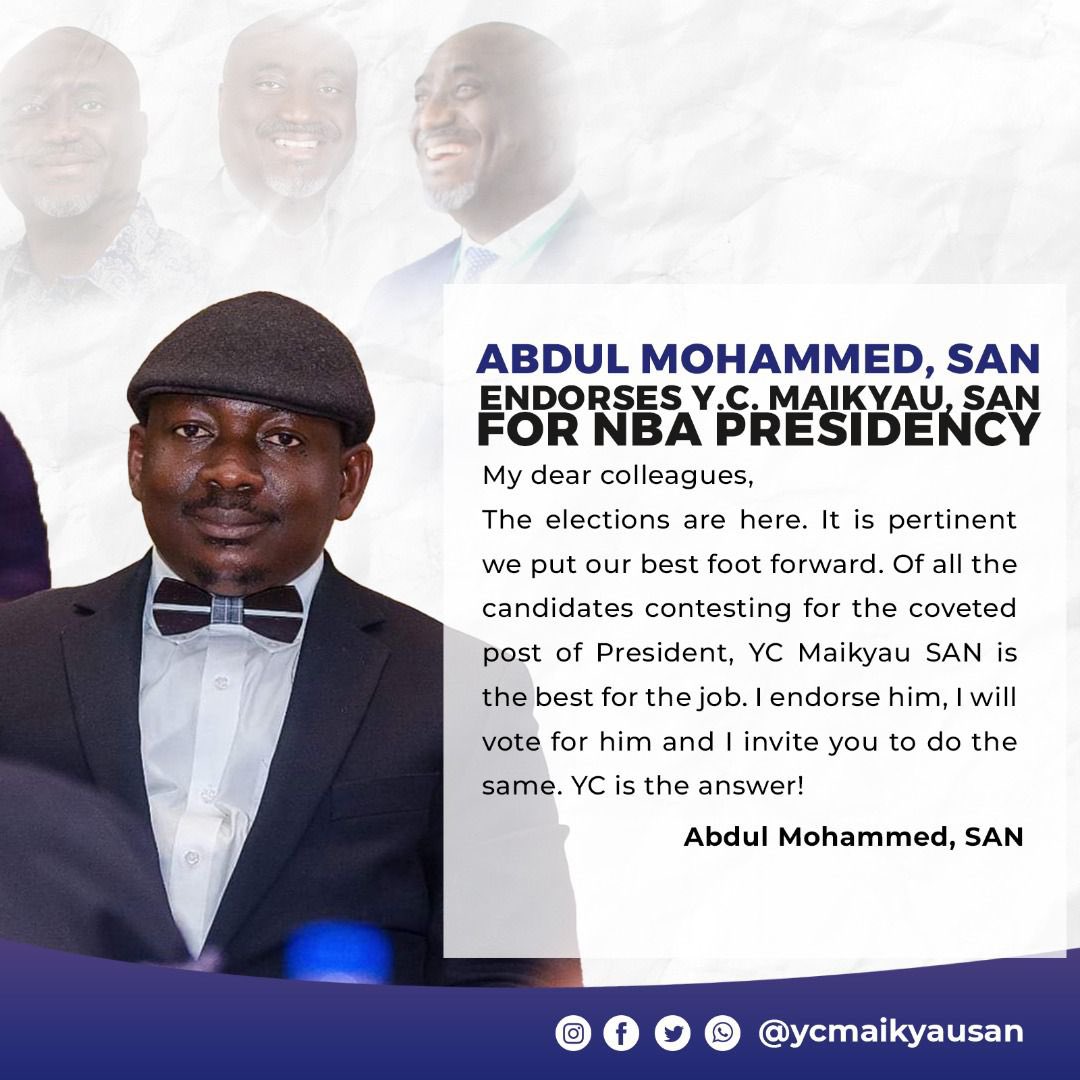 lalaissah's tweet photo. Still on the matter of The Nigerian Bar Association elections holding this Saturday- 16/07/2022
There is no better candidate for the job other than @YCMaikyauSAN .
#nbadecides2022 #BuildingADynamicBar #YCified #NBADecides2022 https://t.co/PZPRsPhKUS