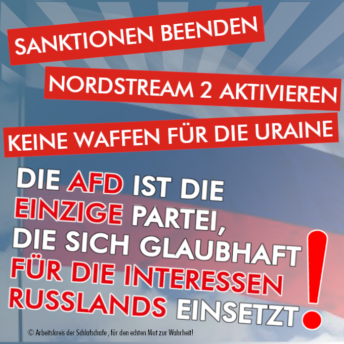 Schlafsheep's tweet photo. Die #noafd ist die einzige Partei, die sich glaubhaft für die Interessen #Russlands einsetzt! #Kieg #Ukraine https://t.co/bzf0lhUkbl