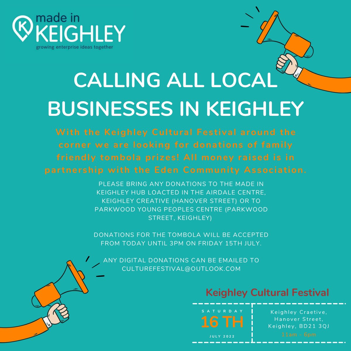 made_inkeighley's tweet photo. A group of kickstarters apprenticed to Keighley Youth Service have organised a Culture Festival at @CreativeKly on 16th July to celebrate the diversity of #Keighley. See the image below to see how you can get involved!🙌

For more info head to👉 https://t.co/291Qhb8Hny
@Kcf_2022 https://t.co/jS3TfWmIsL