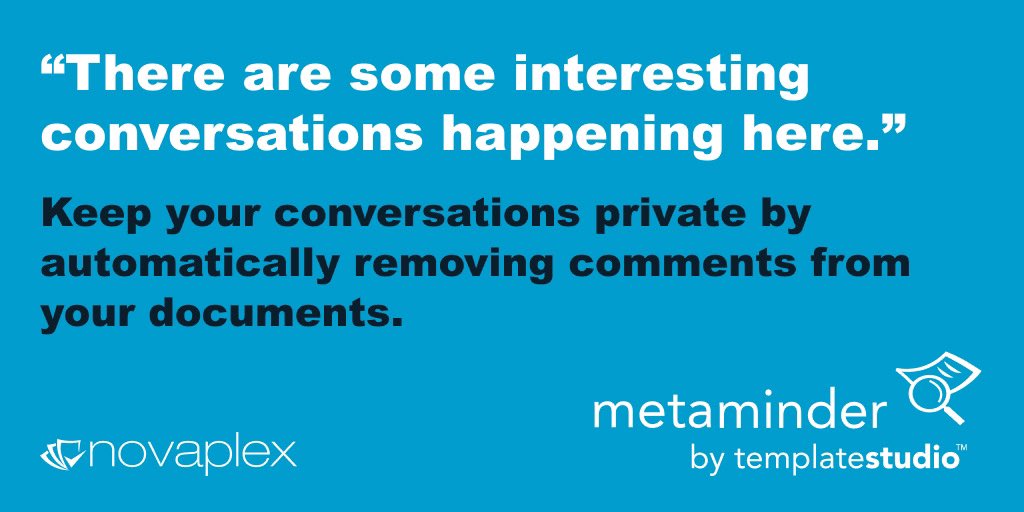 MSWordTemplates's tweet photo. Our software, Metaminder, can automatically remove comments from your documents, ensuring embarrassing situations don't occur.
Learn more about the product and it's features and benefits here
https://t.co/5tWZZSAZGA
#metadata #metaminder #metadatastripping https://t.co/qu2G7ZAKmq