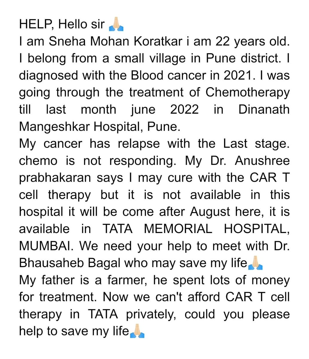KoratkarSneha's tweet photo. #Help @RNTata2000 sir 🙏
#savelife https://t.co/Cju3YNAnau
