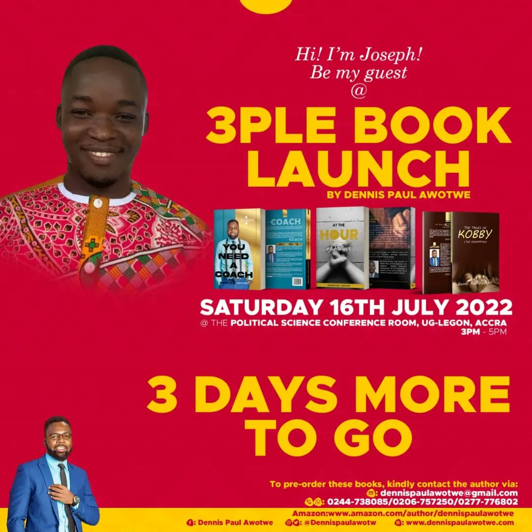 dennispaulawotw's tweet photo. Blessed mid-week!
Hope you are ready to support my book launch?
Let's make good impact together through books!
Let's do triple!!!
#BookLaunch
#AdelphosPublisher
#AdelphosBookStore
#authorshelpingauthors
#authorssupportingauthors
#AuthorsSupportAuthors
#Phanet
#UpperCityCh https://t.co/cOnykOooUg