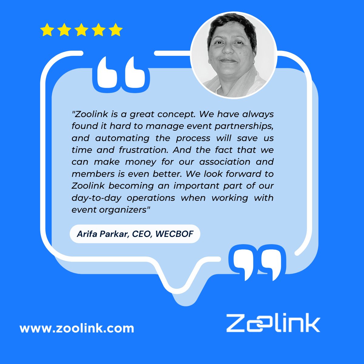 ZoolinkConnect's tweet photo. We are looking forward to adding value to Associations globally. Don't just take our word for it!
Arifa Parkar, CEO, @WECBOF is excited to be apart of Zoolink. Join WECBOF and schedule a demo today: https://t.co/1YF7mya4Yh
#Zoolink #associations #partnerships #wecbof https://t.co/Tgsneciupf
