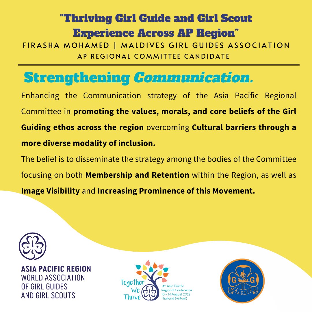 GirlGuidesMv's tweet photo. Let this be the beginning of the era that proliferate and thrives the Girl Guide Experience across the AP Region 🌏
@WAGGGSAsiaPac @wagggsworld
#WAGGGS14APRC #14APRC #WAGGGS #GirlGuidesMv https://t.co/eR4U4ljxnT