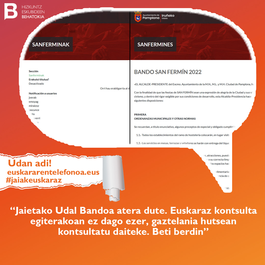 behatokia's tweet photo. π’ #UdanAdi
Aisialdian, jaietan... euskaraz bizitzeko eskubidea dugu.
Uda honetan horrelakoak ikusten badituzue, erabili
π Euskararen Telefonora: https://t.co/qtnsSODQ4r
π Emailez: telefonoa@behatokia.eus
π Sare sozialetatik: #UdanAdi #HizkuntzEskubideakEzDaudeOporretan https://t.co/MIZPiuj6Tf