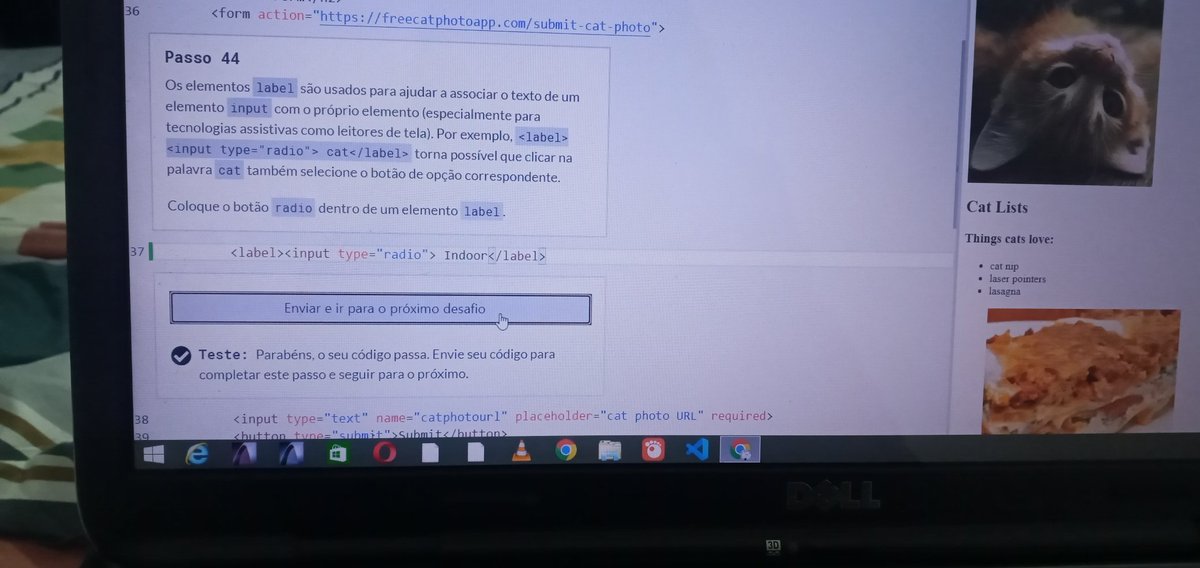 VicyKanivete's tweet photo. #100DaysOfCode 

#freeCodeCamp
Até aqui aprendi sobre como separar conteúdos usando o elemento "section";
Como adicionar imagens associadas a uma legenda usando os elementos "figure" e "figcaption".
-listas ordenadas "ol" e não ordenadas "ul".
Sobre "label" e "input".
#tsalaCode https://t.co/xS8CfwABN0