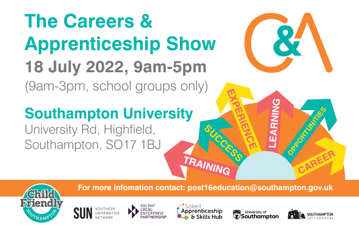 SouthamptonCC's tweet photo. Join us and over 30 employers at the Careers and Apprenticeship Show on Monday 18th July. 

The event is free and open to all from 3pm – 5pm. You can chat to employers and find out about real vacancies and future opportunities. 

#Southamptonjobs https://t.co/c5OIrJrrnx