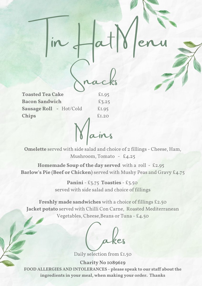 Come along to the Tin Hat Café.
Open 9.30-2.30 Monday to Friday.

#selston
#COMMUNITY 
#Cafe