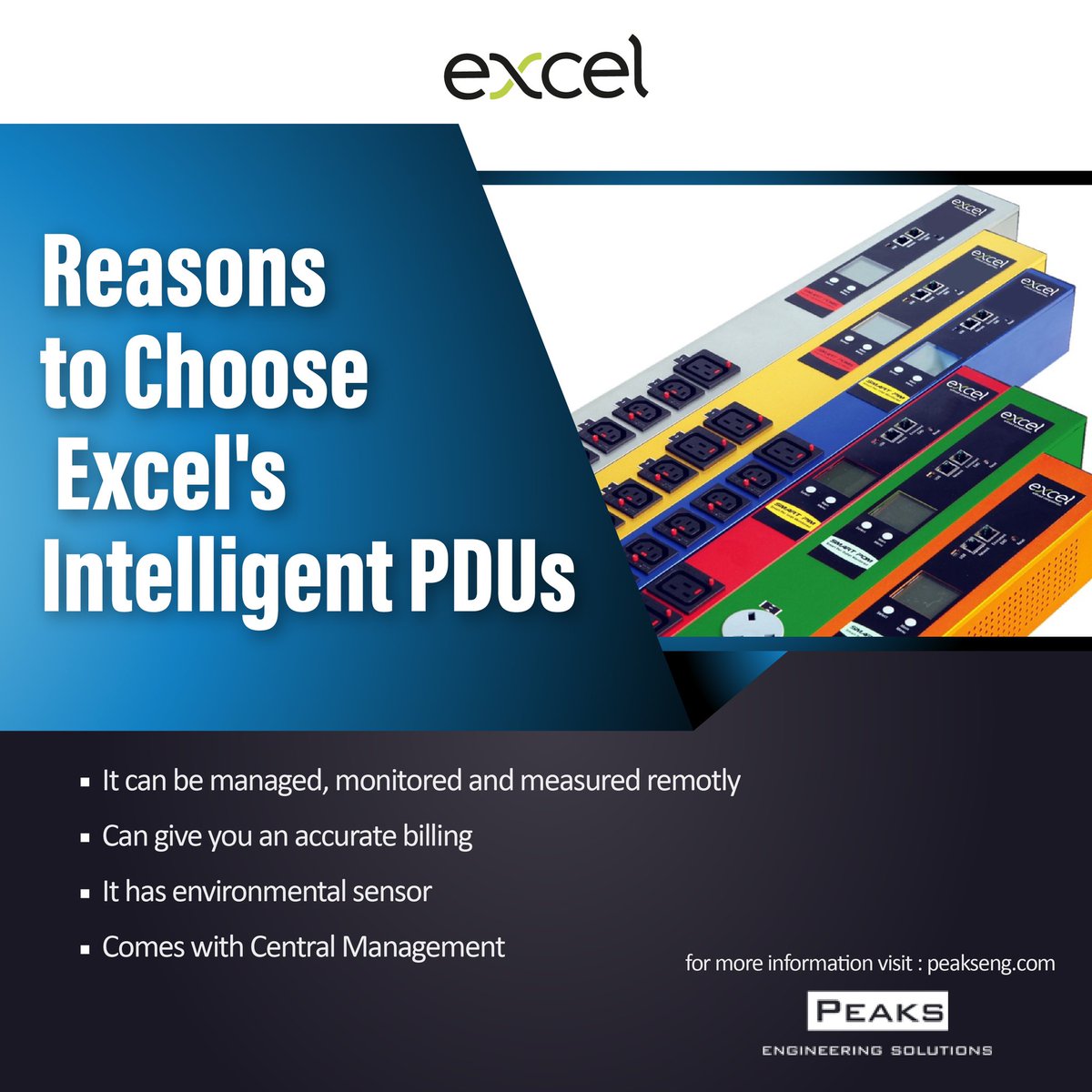 Peakseng_'s tweet image. The Excel Intelligent PDU family offers a high specification portfolio of power distribution units that are designed to suit any environment where monitoring or managing of information is required.
For more information please visit:peakseng.com
.
#pdus #excelnetworking