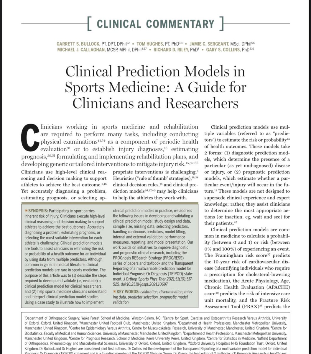Thinking of developing clinical #prediction models for #sports #injury?

Check out our series of new papers highlighting current best practices and pitfalls to avoid 👇🏻

tinyurl.com/3hs7rwp6

tinyurl.com/28tw46w6

tinyurl.com/94wr2h9a

tinyurl.com/2p8rnwzr