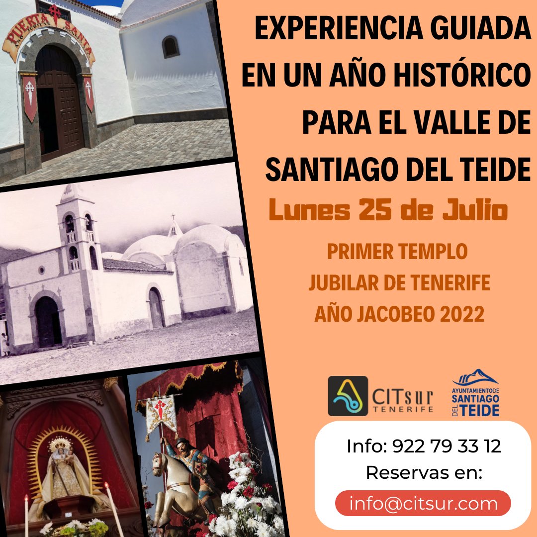 DISFRUTA DE UNA EXPERIENCIA GUIADA POR EL VALLE DE SANTIAGO DEL TEIDE EN UN AÑO HISTÓRICO - LUNES 25 DE JULIO
¡UNA OPORTUNIDAD ÚNICA! 

El CIT Sur en colaboración con el Área de Turismo del Ayuntamiento de Santiago del Teide, les ofrece vivir una experiencia en un año único.