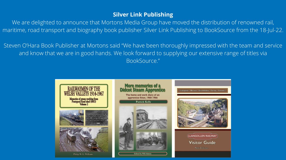 Mortons Media Group is delighted to announce to all book shops that they have moved the distribution of renowned rail, maritime, road transport and biography book publisher Silver Link Publishing to Booksource from the 18-Jul-22.