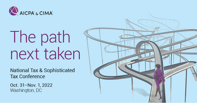 AICPAconfs's tweet photo. Have you come to a crossroads in the tax world? Let the 2022 AICPA® &amp; CIMA® National Tax &amp; Sophisticated Tax Conference show you the way forward. #Nationaltax #AICPAconferences #CIMA
https://t.co/GeH1y6dCCZ https://t.co/GV1kIIwCAq