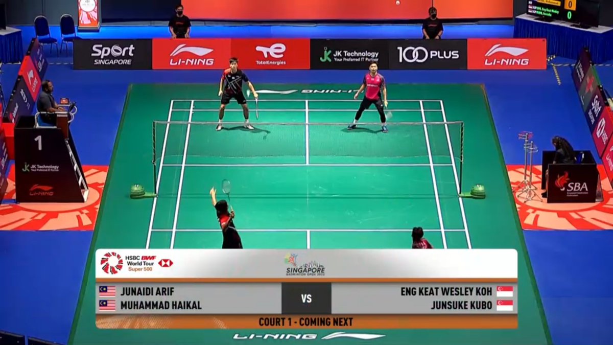 craigansibin's tweet photo. #SingaporeOpen2022 
13 July (R32)

Men's Doubles
🇲🇾 Junaidi Arif / Muhd Haikal 🆚
🇸🇬 Eng Keat Wesley KOH / Junsuke KUBO

Link: https://t.co/gWgp33bu98

#BadmintonMalaysia #GemilangkanLagi #AriHai #PatatimoBoys https://t.co/Dcj50glJ5y