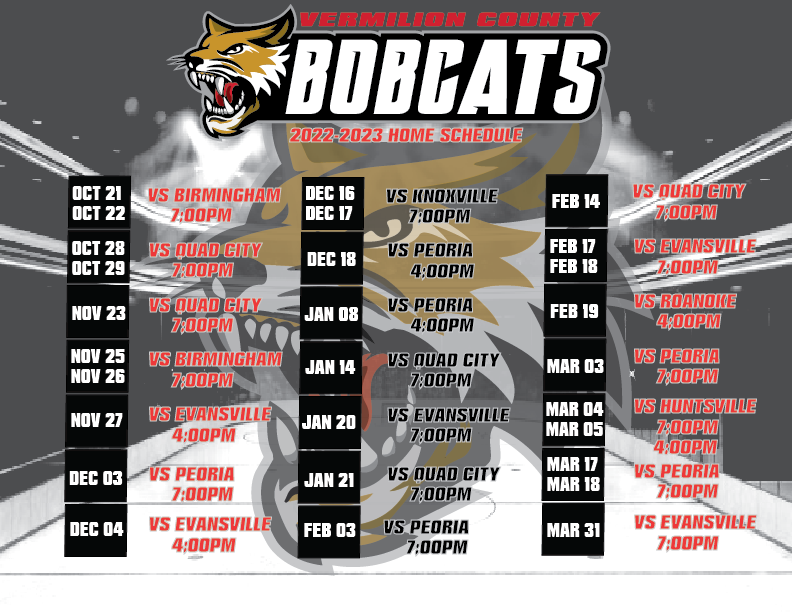 Our home schedule with opponents is out and we cannot wait to start filling the Palmer Arena again with the best fans in the SPHL! Check out our home dates below and download our full schedule on Stanza stanza.co/@vcbobcats! What matchup are you most excited for? #AreYouHungry