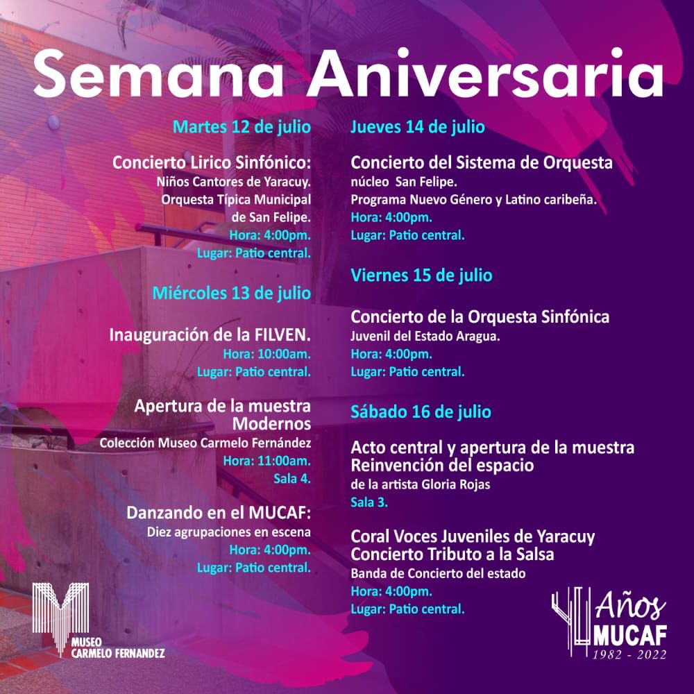📌⏩||#AgendaYaracuy || Compartimos con ustedes la programación oficicial enmarcada en la celebración de los #40AñosDelMucaf .
.
.
.
#YaracuyEsArte 
#ICEYCulturaYPaz
#VamosPalMucaf