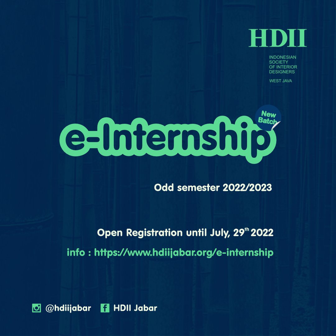 hdiijabar's tweet photo. #hdiijabar #eInternship
Halo Mahasiswa Desain Interior Indonesia!
Melanjutkan program yang sudah terlaksana sebelumnya, akhirnya kami membuka kembali program e-Internship HDII Jabar.

Registrasi terbuka untuk seluruh Mahasiswa Program Studi Desain Interior di seluruh Indonesia. https://t.co/9stdnhSNsZ