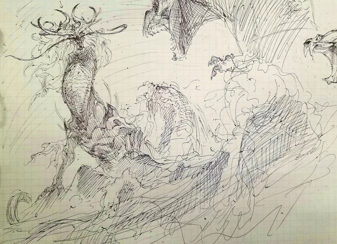 #やじるのらくがき
#落書き
#monsterdesign
#creaturedesign
#dragon
ボールペンでガリガリ。 
