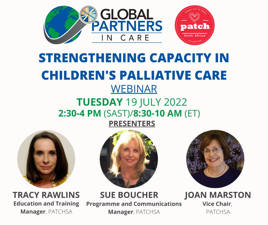 PatchPalliative's tweet photo. Webinar: Strengthening Capacity in Children's Palliative Care - https://t.co/dpbj5ugJno
You are invited to join this collaborative webinar on Tues 19 July @14:30 SA time. #PatchSA #GlobalPartnersinCare https://t.co/pvaD78POHc
