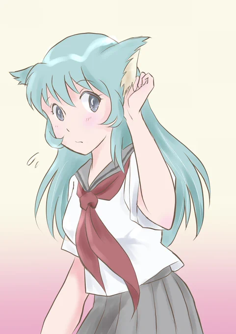 ケモ耳に初挑戦 朝起きたらケモ耳になっていて焦るJK  #イラスト練習中 #絵描きさんフォロバ100 #イラスト好きな人とつながりたい #ケモ耳 #夏の創作クラスタフォロー祭