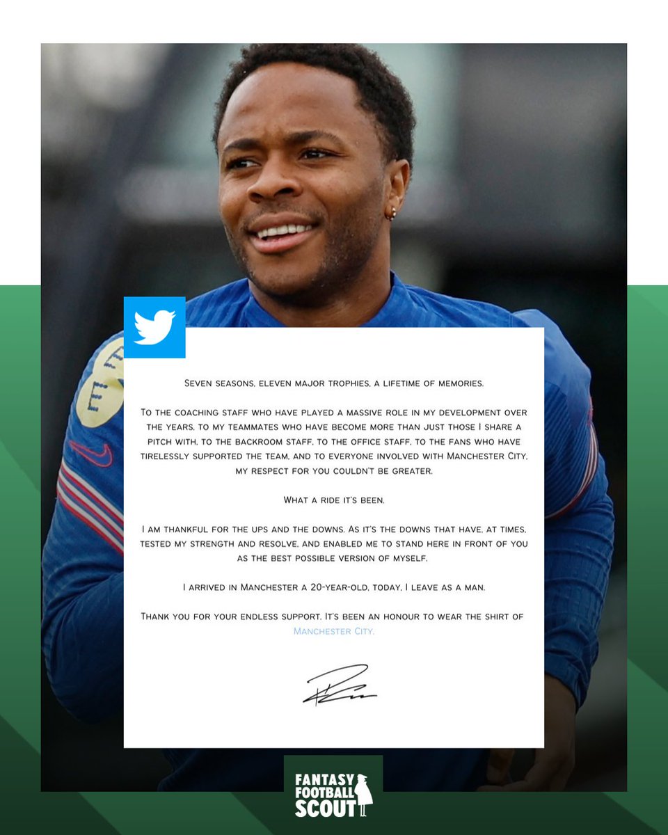 FFScout's tweet photo. Raheem Sterling says goodbye to Manchester City 👋😢 https://t.co/HHPwSi2hiH