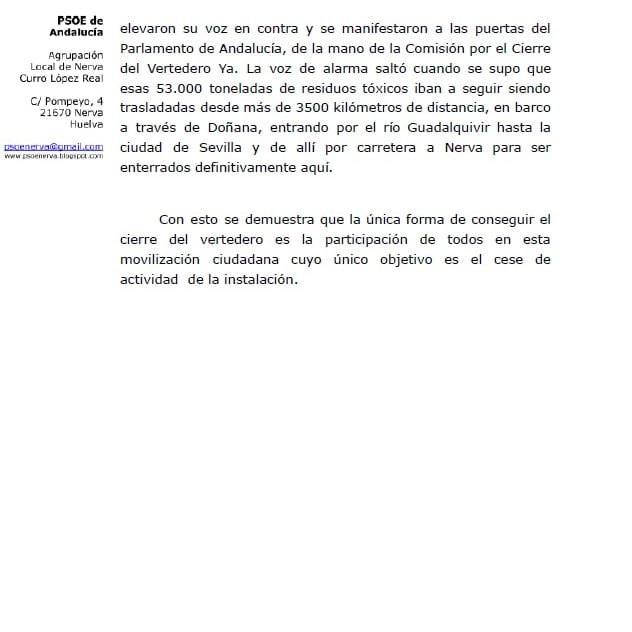 PSOENerva's tweet photo. Los residuos de Montenegro no vendrán al vertedero de #Nerva por el rechazo de la población. 
Todo un triunfo del movimiento ciudadano.
Qué no decaiga.
#noalvertedero https://t.co/Sf3hXoSCqX