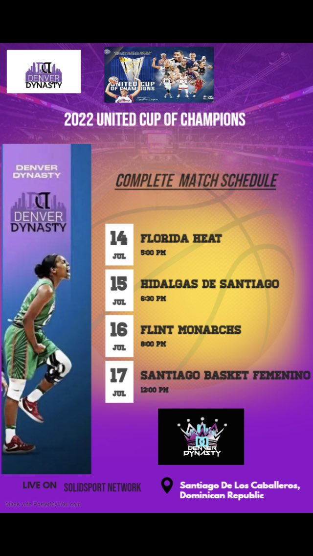 🚨🚨Our full game schedule this week in Dominican Republic 🇩🇴🇩🇴

Thank you to everyone that help make this possible! 

WE STILL GOT NOW!🏀😤

WATCH US REIGN!🏆🏆🏆

#SupportWomensBasketball #SemiPro #DenverDynasty
#TymelineMedia  #ThyBasketballREALM #AKINGDOMISNOTBUILTINADAY🏀