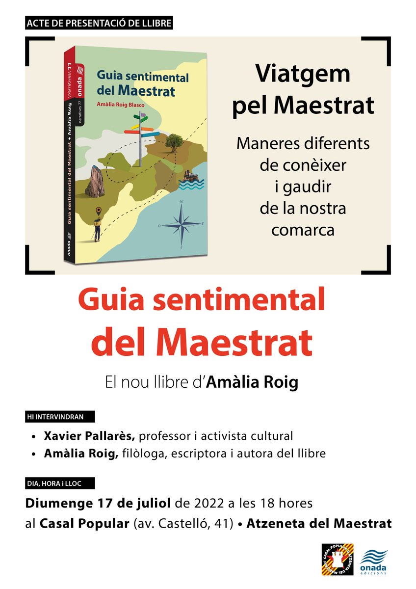 Aquest diumenge, presentació de la "Guia sentimental del Maestrat" de <a href="/aroigblasco/">Amàlia Roig</a> al <a href="/casalatzeneta/">casalatzeneta</a>!

A partir de les 18 hores, amb la participació del professor i activista cultural Xavier Pallarès.