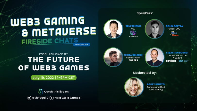 YieldGuild's tweet photo. Panel 2:  The Future of Web3 Games

Learn about the current state of #Web3 games, which ones are #GMI, and how they will evolve and be sustained. 

@Renz_BDAO @BreederDAO @Goltra @YieldGuild @cikaluk_n @Forbes @borgetsebastien @TheSandboxGame https://t.co/A7JaDEoSe8