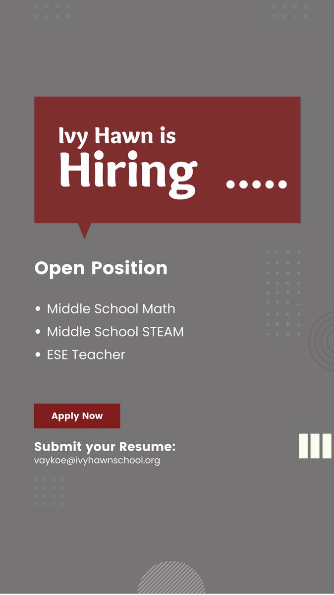 IvyHawnSuhr's tweet photo. We are still looking for some outstanding teachers to join our Ivy Hawn Family! 90 minutes of plan daily, amazing students, staff, and families, and an "A" school with a focus on the arts!
@volusiarecruits @volusiaschools https://t.co/2l8NJMQvW4