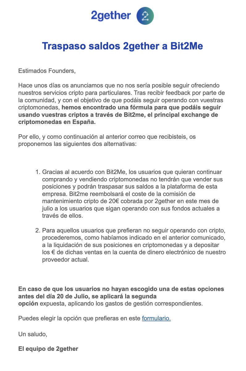 androolito's tweet photo. @bit2me sale en ayuda de #2gether y ofrece la posibilidad de transferir nuestras criptomonedas y reembolsar la comisión de 20€!
Bien, pero ¿Qué hacemos con los #2gt? Porque creo que es la causa de que haya tanto atrapado con #2gether @asufin_  @Criptoafectados @CriptoRoberto https://t.co/xT1IpwXbtp