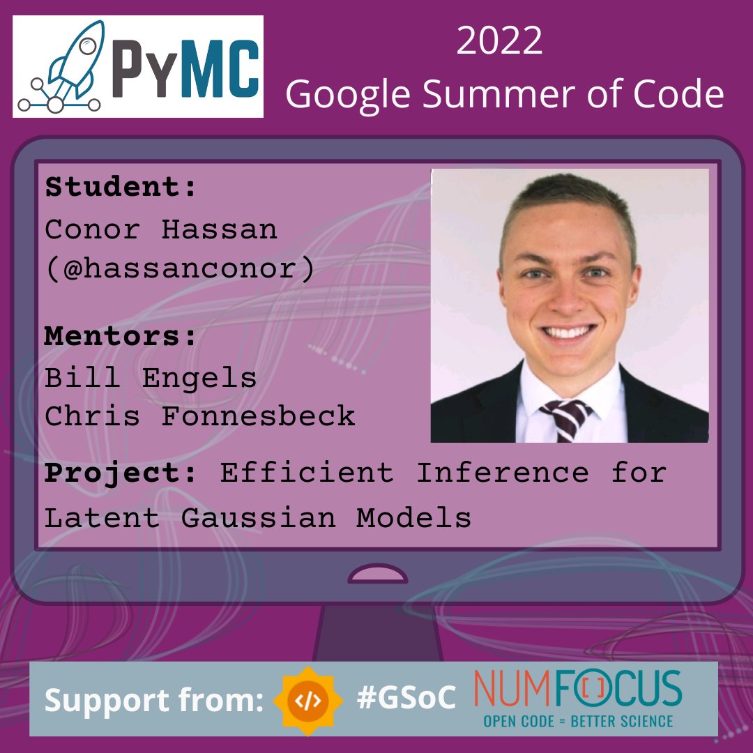 PyMC Developers https://bayes.club/@pymc (@pymc_devs) on Twitter photo • #GSoC Student: Conor Hassan (<a href="/hassanconor/">Conor Hassan</a>)
• Mentors: <a href="/fonnesbeck/">Aruna Fonnesbeck</a> & Bill Engels
• Project: Efficient Inference for Latent Gaussian Models
Read more here:
pymc.io/blog/blog_gsoc… • #GSoC Student: Conor Hassan (<a href="/hassanconor/">Conor Hassan</a>)
• Mentors: <a href="/fonnesbeck/">Aruna Fonnesbeck</a> & Bill Engels
• Project: Efficient Inference for Latent Gaussian Models
Read more here:
pymc.io/blog/blog_gsoc…