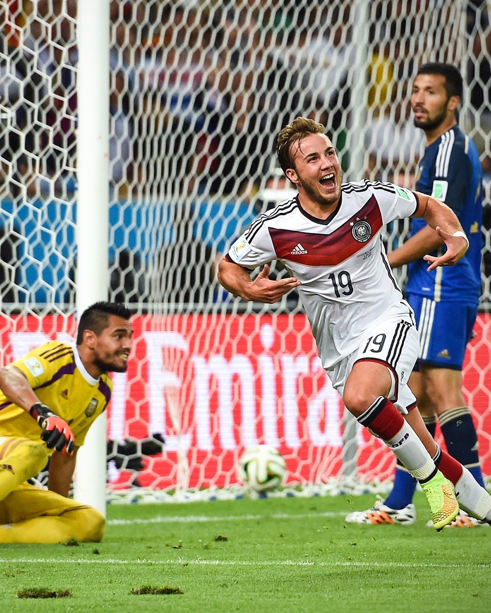 brfootball's tweet photo. Eight years ago today, Mario Götze subbed on for Germany to score an extra-time winner to beat Argentina in the World Cup final.

It will forever be clutch 🏆 https://t.co/FtGaHisGLG