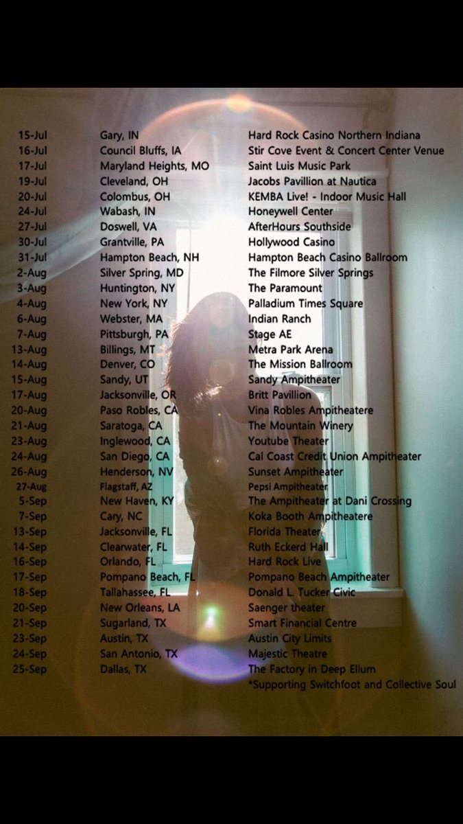 🦋
I’m opening (solo) for <a href="/switchfoot/">Switchfoot</a> and <a href="/CollectiveSoul/">Collective Soul</a> this summer!!!
🦋
I’m truly honored to support 
two miraculous bands I’ve listened to my entire life!
🦋
Come celebrate with me!!!
Link to tour dates and tix in bio
📷: Natia Cinco