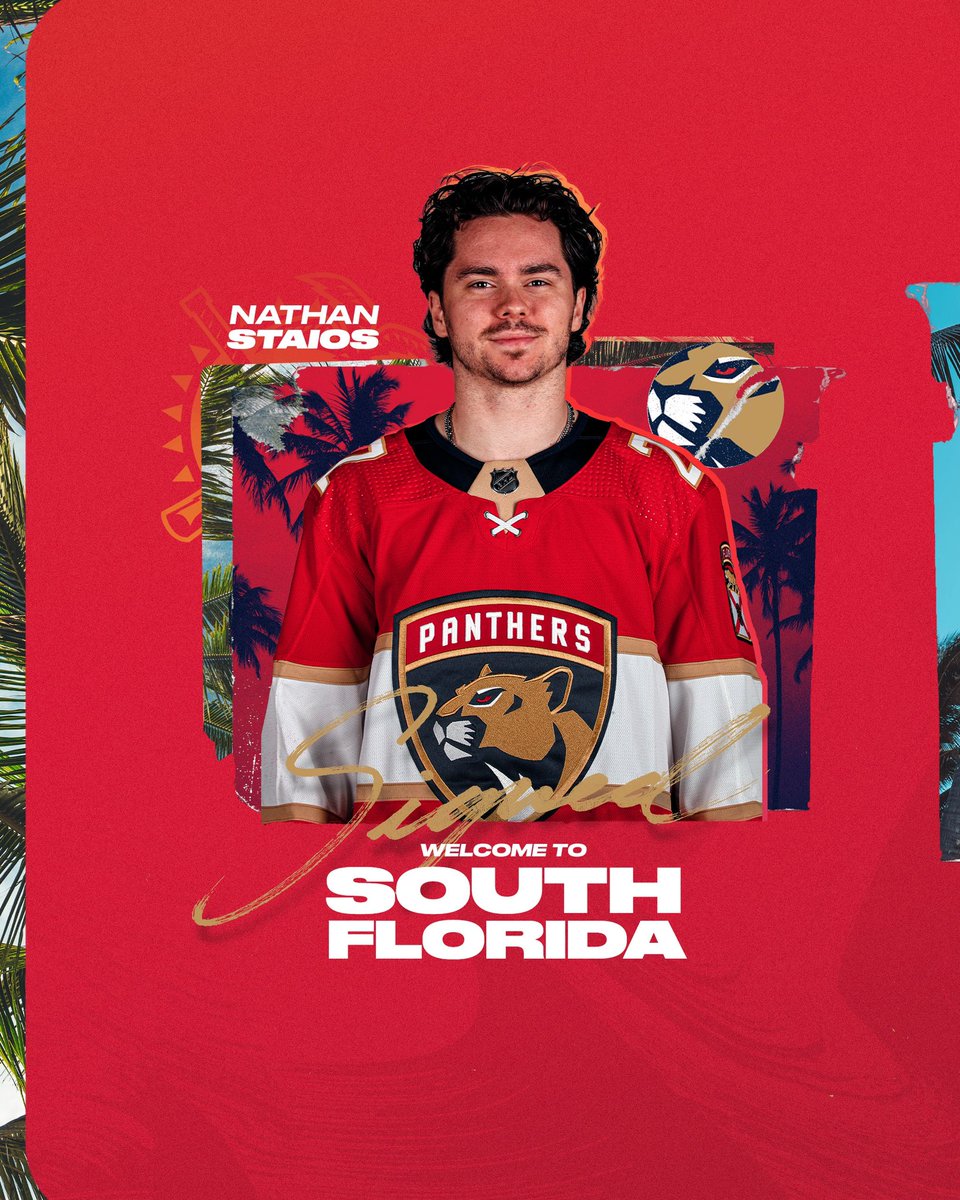 FlaPanthers's tweet image. We have agreed to terms with defenseman Nathan Staios on a three-year, entry-level contract! 

📝 » flapanthers.co/7-13staios