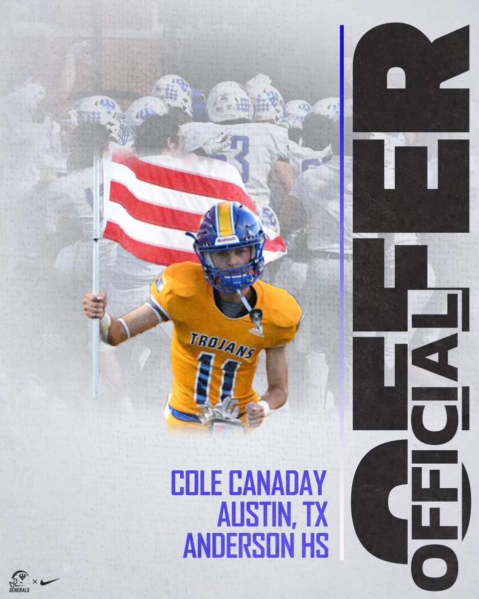 Cole Canaday (@canadaycole) on Twitter photo After some great conversations with <a href="/CoachBojo/">Coach Bobby Jones</a>, I’m extremely excited to announce that I have received an offer from my dads Alma Mater, Washington & Lee University! <a href="/Generals_Fball/">GeneralsFootball</a>. <a href="/RecruitsCenTex/">Coach Jimmy Andrews</a> <a href="/d_hatcher80/">Coach Hatcher</a> <a href="/Coach_Maldy/">Coach Maldonado</a> <a href="/TrojanAnderson/">Anderson Trojans Football</a> <a href="/FlxAtx/">FLX ATX</a> After some great conversations with <a href="/CoachBojo/">Coach Bobby Jones</a>, I’m extremely excited to announce that I have received an offer from my dads Alma Mater, Washington & Lee University! <a href="/Generals_Fball/">GeneralsFootball</a>. <a href="/RecruitsCenTex/">Coach Jimmy Andrews</a> <a href="/d_hatcher80/">Coach Hatcher</a> <a href="/Coach_Maldy/">Coach Maldonado</a> <a href="/TrojanAnderson/">Anderson Trojans Football</a> <a href="/FlxAtx/">FLX ATX</a>