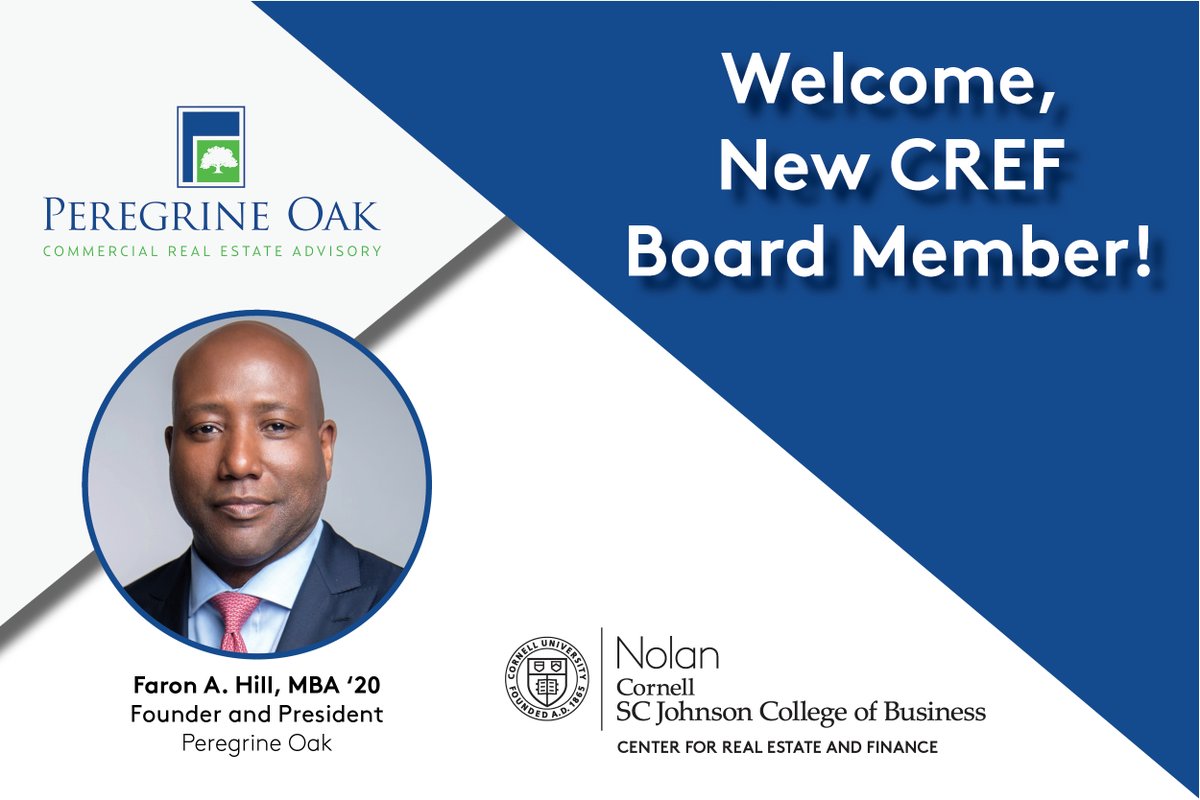Please join us in welcoming new #CREF board member Faron A. Hill, MBA ‘20, founder and president, Peregrine Oak! sha.cornell.edu/people/faron-h…