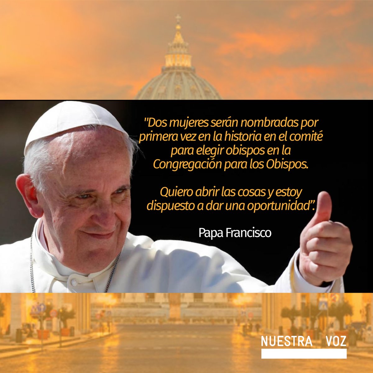 El papa Francisco priorizará la inclusión de #mujeres en comité para elegir #obispos.
Se desconocen detalles sobre quiénes asumirán el cargo y cuándo lo harán, pero la decisión ya está tomada. 
¿Qué otras medidas inclusivas debería adoptar la Iglesia católica?