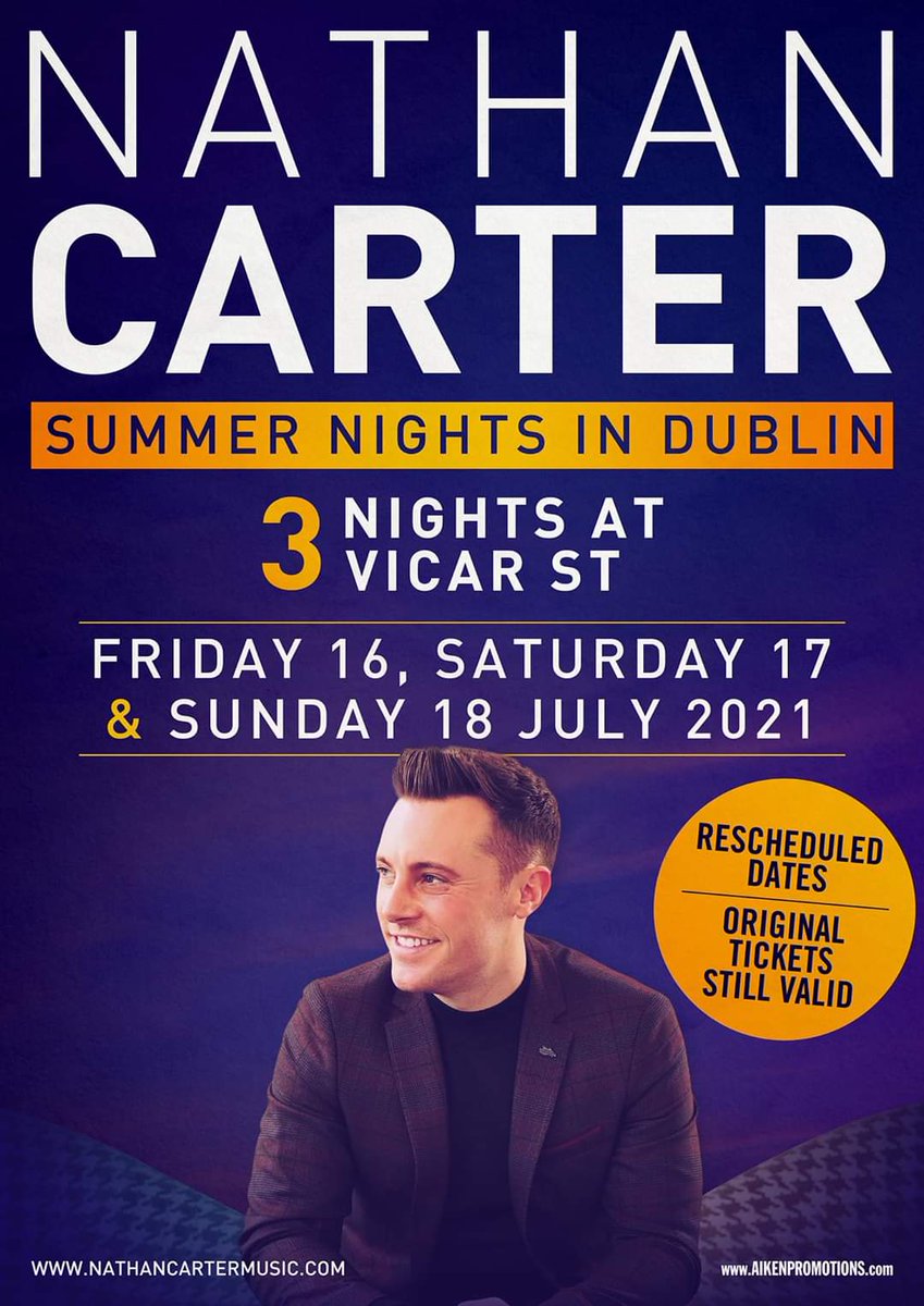 sharoncorcoran's tweet photo. 3 Tickets For Sale for Nathan Carter for this Saturday 16th July in Vicar Street, Dublin. €35 each.

Contact me if interested. https://t.co/jOm8W04Mom