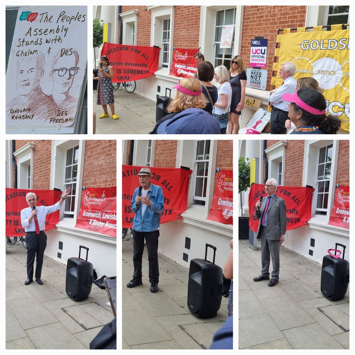 UniteCommGLAB's tweet photo. Branch delighted to support @GoldsmithsUCU rally, to lift the suspension of Gholam Khiabany and Des Freedman.
Great speeches by local & national trade unionists, supported by John McDonnell MP, Michael Rosen and John Hendy QC, arguing against Tory casualisation of work force. https://t.co/ICw3C4HI5g