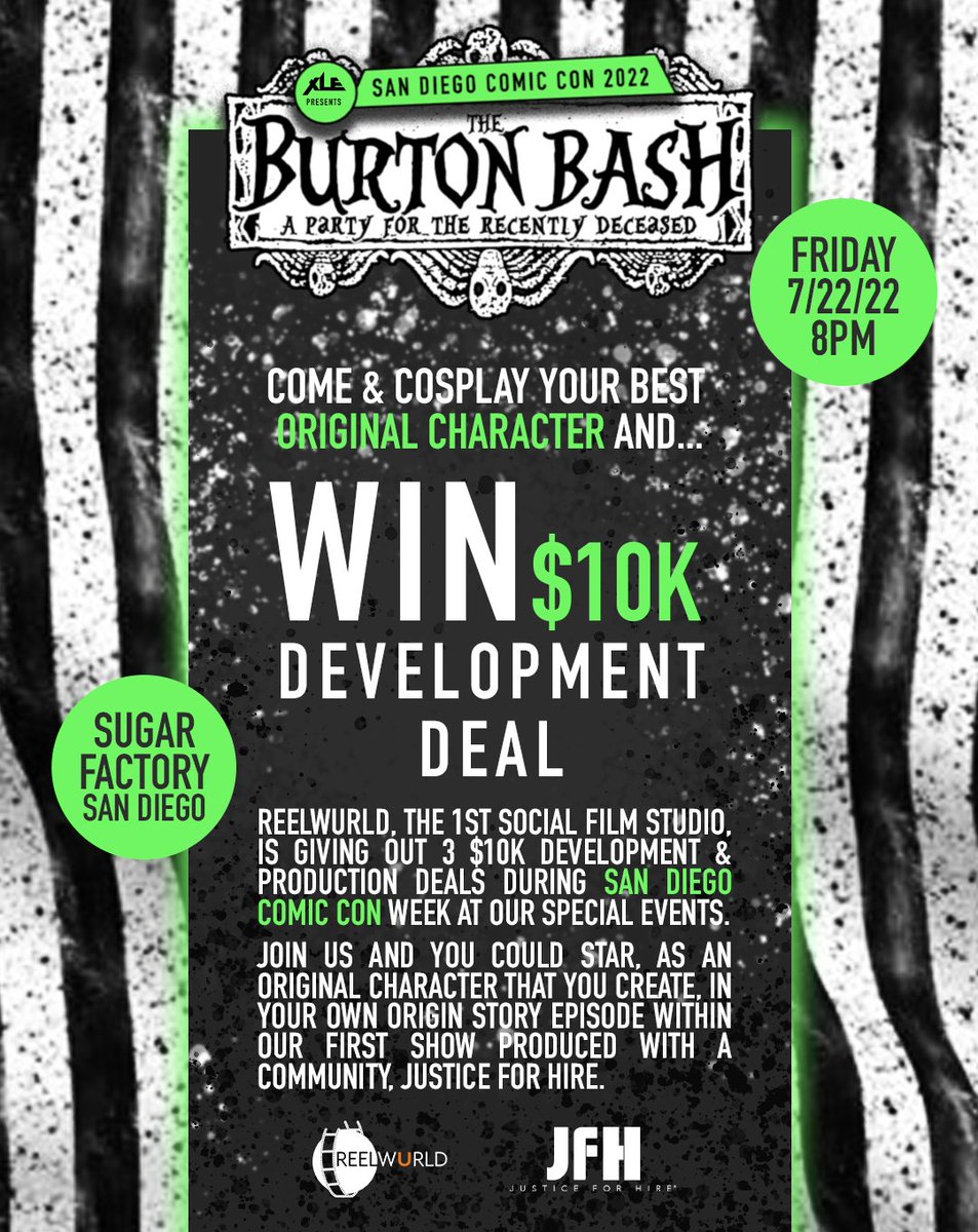 The #SDCC Burton Bash is 50% sold out, and will feature a string quartet performing iconic Burtonverse/Danny Elfman music, a stiltwalker performance, and more: sdccblog.com/events-default…