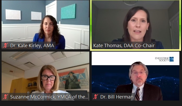 Timely conversation in virtual #CapitolHill briefing on #diabetes prevention programs today.  <a href="/iamsmccormick/">Suzanne McCormick</a> <a href="/ymca/">ymca</a> and leaders from <a href="/DiabAdvAlliance/">Diabetes Advocacy</a> <a href="/AmerMedicalAssn/">AMA</a> <a href="/ADCESdiabetes/">ADCES</a> sounding the alarms. Congress must support diabetes prevention and intervention programs!
