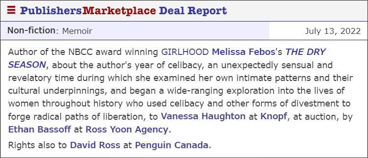davidjohnross's tweet photo. The *discovers the genius of Melissa Febos* to *gets to publish her next book in Canada* pipeline is reminding me today that my job is cool. https://t.co/xJT3EE4dIK