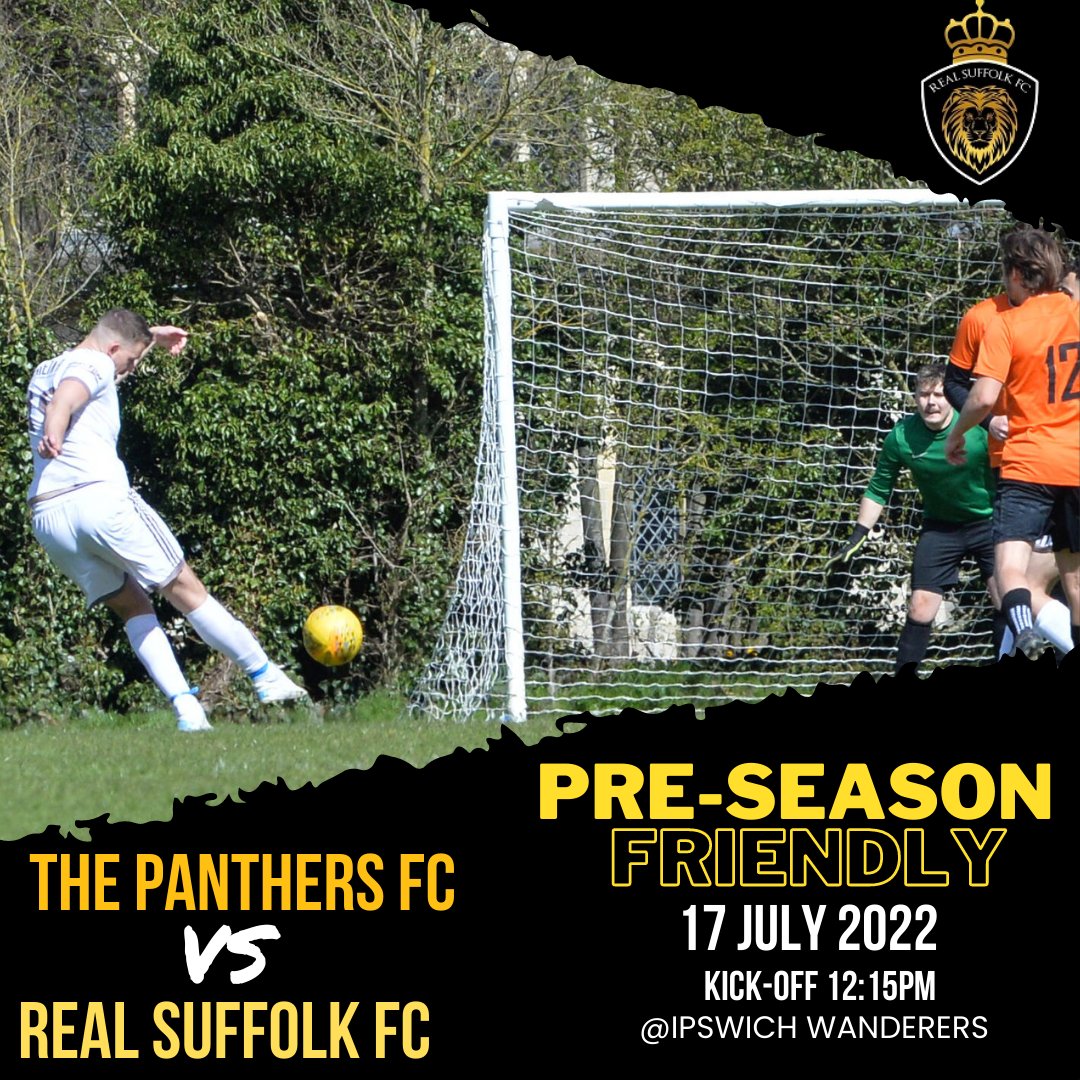 RealSuffolkFC's tweet photo. WE ARE BACK! This Sunday, our first Pre-Season friendly against a good side in @ThePanthers_FC π #RealSuffolkFC #Balls2Cancer #MCSPerformance #TotalTiles #ReinaDesign #Galacticos #YouTubeTeam https://t.co/iale7WBHbv