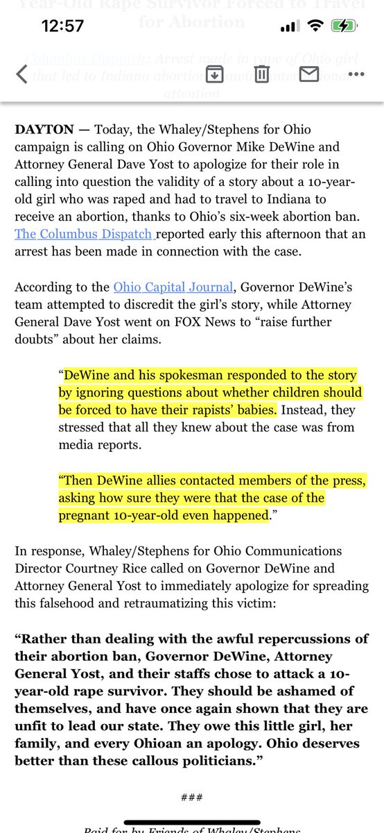 tylerofxworld's tweet photo. After an arrest has been made in the case of the pregnant 10-yr-old who sought care in Indiana after rape, Dem Gov nominee Nam Whaley calls on Ohio AG Yost and allies of Gov DeWine to apologize after they sought to sow doubts that the viral story was real— https://t.co/CPToYpDlIE