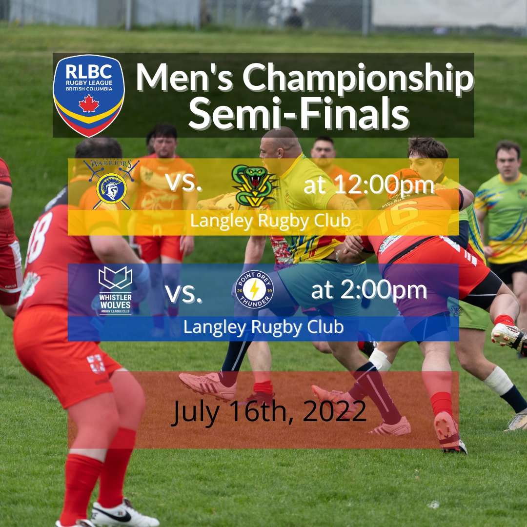 This weekend the men's semi-finals will be happening at the Langley. Rugby Club. starting at noon. We hope to see everyone out to watch what is bound to be an exciting day of rugby league.