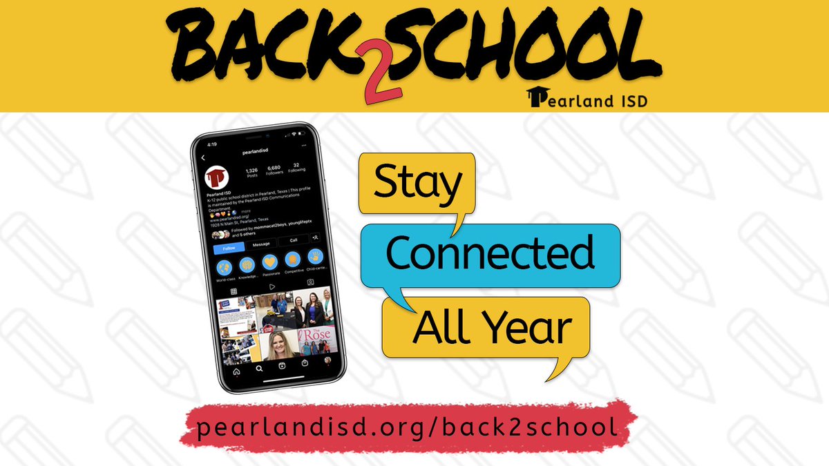Pearland ISD (@pearlandisd) on Twitter photo πStay connected all year longπ
π Facebook <a href="/pearlandisd/">Pearland ISD</a>
πΈ Instagram <a href="/pearlandisd/">Pearland ISD</a>
β€ Twitter <a href="/PearlandISD/">Pearland ISD</a>
π» Website pearlandisd.org
#WeArePearlandISD #PearlandISDB2S πStay connected all year longπ
π Facebook <a href="/pearlandisd/">Pearland ISD</a>
πΈ Instagram <a href="/pearlandisd/">Pearland ISD</a>
β€ Twitter <a href="/PearlandISD/">Pearland ISD</a>
π» Website pearlandisd.org
#WeArePearlandISD #PearlandISDB2S