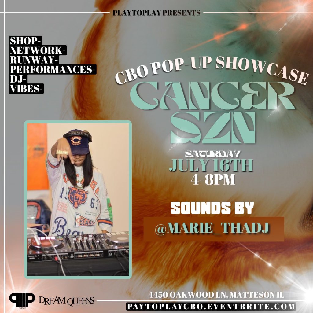 _shawnmitch's tweet photo. THIS SATURDAY 🗣
PayToPlay Presents the “CANCER SZN”CBO SHOWCASE🎉
JULY 16TH 4-8PM
Message me now if you are interested in having your merch displayed or becoming a vendor📬
-
Sounds by: @Marie_thadj
-
#ChicagoBrandsOnly #PayToPlayTour #CancerSZN #Fashion https://t.co/iLjAcOynfW